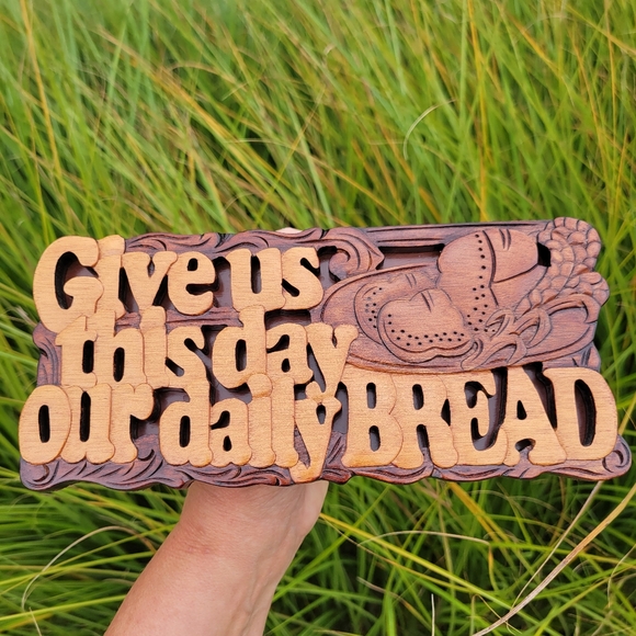 Wooden Daily Bread Mahogany Wall Art ~ Religious ~ Handmade ~ Thanksgiving Art - Picture 12 of 16
